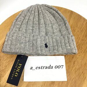 NWT POLO RALPH LAUREN MEN'S GRAY W/ BLUE PONY BEANIE / HAT ONE SIZE